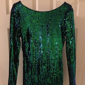 Green mini party dress.